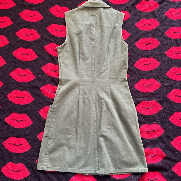 Vintage 90s Paris blues army green sleeveless bodycon dress XS-S - Picture 6 of 7